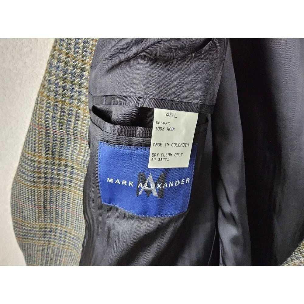 Mark Alexander Men's Houndstooth 100% Wool 2 Button Blazer Sport Coat 46L